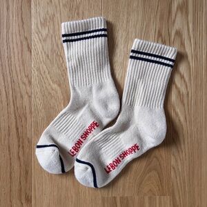 Le Bon Shoppe Boyfriend Socks -Cream with Navy Stripes